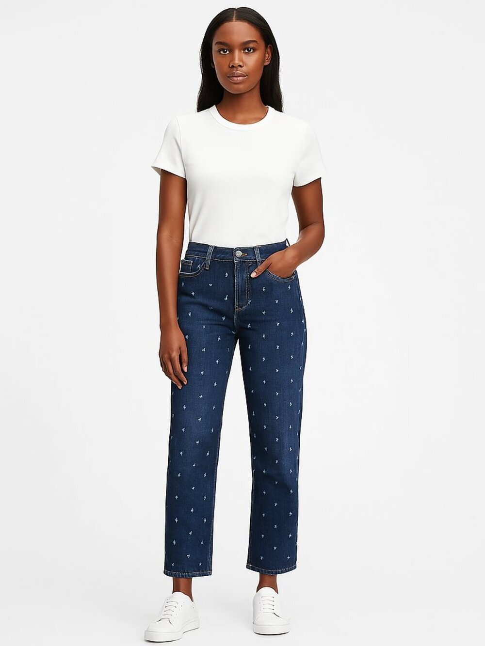 Current Elliott The Vintage Studded Cropped Straight Leg Jeans Dark Wash Blue 26